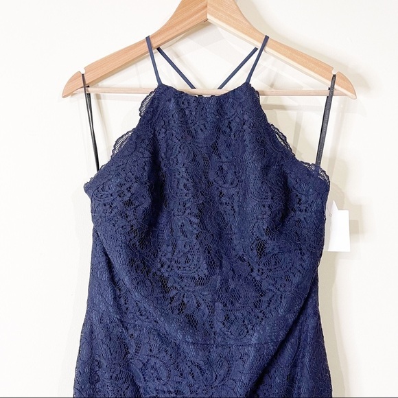 Dessy Collection Navy Midnight Lace Strappy Back Gown Dress NWT Style 2995 - Picture 3 of 7